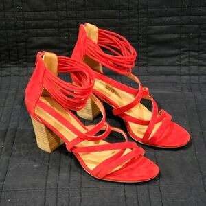 Red Strappy High Heels Sz9 Vintoga Hanarra Formal Holiday Party Valentine Dressy